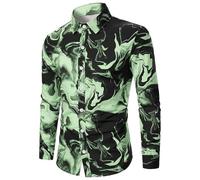 Chemise hawaïenne à manches longues pour homme - Motif floral - Chemise à manches longues - Design urbain - Imprimé 3D - Coupe ajustée - Chemise Paisley - Satin - Fleurs - Broderie jacquard, O Vert