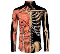 Chemise hawaïenne à manches longues pour homme - Motif tête de mort - Coupe droite - Style vintage - Bowling - Pour fête, clubwear, Orange, XXL