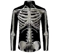 Chemise hawaïenne à manches longues pour homme - Motif tête de mort - Coupe droite - Style vintage - Bowling - Pour fête, clubwear, gris, XXL