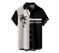 Chemise hawaïenne à manches longues pour hommes - Chemise courte - Décontractée - Chemise d'affaires élastique, Noir (14), XXL