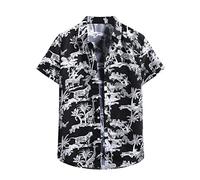 Chemise hawaïenne à manches longues pour hommes - Chemise courte - Décontractée - Chemise d'affaires élastique, Noir (10), L