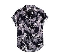 Chemise hawaïenne à manches longues pour hommes - Chemise courte - Décontractée - Chemise d'affaires élastique, Noir (12), XL