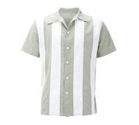 Chemise hawaïenne à revers pour homme - Manches courtes - Col camp - Guayabera - Chemise de loisirs avec boutonnière - Rétro - Décontractée - Été - Bowling - Chemise boutonnée, vert, L