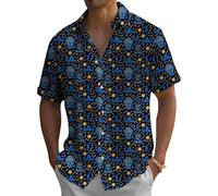 Chemise hawaïenne amusante et décontractée à manches courtes - Chemise hawaïenne boutonnée fantaisie squelette graphique haut ample mexicain fête barbecue plage, Magnifique crâne, 3XL