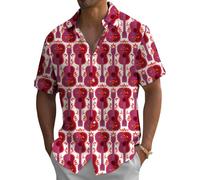 Chemise hawaïenne amusante et décontractée à manches courtes - Chemise hawaïenne boutonnée fantaisie squelette graphique haut ample mexicain fête barbecue plage, Guitare Fleur, 3XL