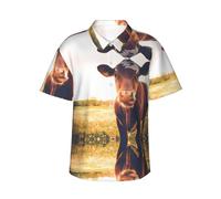 Chemise hawaïenne avec imprimé vache pour homme, parfaite pour les fêtes sur la plage et les vacances, look décontracté, Noir , XXL