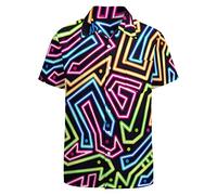 Chemise hawaïenne boutonnée Vintage années 80 et 90 pour Homme, Néon 2, XX-Large