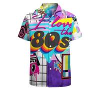 Chemise hawaïenne boutonnée vintage années 80 et 90 pour homme, White-love 80s, Taille L