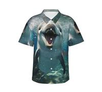 Chemise hawaïenne classique avec imprimé dauphin amusant pour homme, chemise tropicale boutonnée, vêtements de plage décontractés, Noir , M