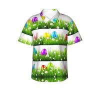 Chemise hawaïenne colorée à imprimé œuf de Pâques pour homme, manches courtes boutonnées pour les vacances, chemises d'été pour hommes, Noir , 3XL