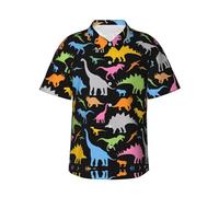 Chemise hawaïenne colorée pour homme avec imprimé dinosaure, parfaite pour les fêtes de plage et les vacances, look décontracté, Noir , XL