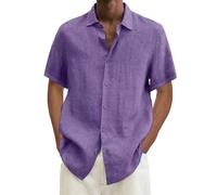 Chemise hawaïenne colorée pour homme - Couleur unie - Manches courtes - Double poche - Col rabattu - Boutonnière - Manches longues, lilas, 4XL