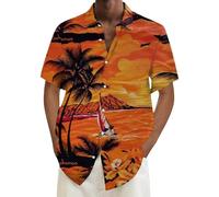 Chemise hawaïenne décontractée à manches courtes boutonnée pour homme, chemise hawaïenne avec palmier, coupe ample, chemise de croisière tropicale des Caraïbes, chemise d'été cubaine amusante, bowling