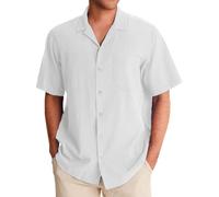 Chemise hawaïenne décontractée à manches courtes boutonnée pour homme - Chemise hawaïenne confortable avec poches, blanc, 5XL