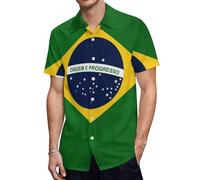 Chemise hawaïenne décontractée à Manches Courtes et Poche Unique pour Homme, Motif Peau de pêche, Drapeau du Brésil