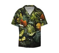 Chemise hawaïenne décontractée à manches courtes pour homme - Respirante et confortable - Motif feuilles de palmier tropicales - Pour l'été, la plage, noir, Taille M