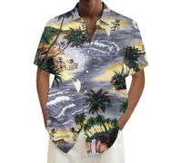 Chemise hawaïenne décontractée boutonnée à manches courtes pour homme - Coupe ample - Palmier hawaïen tropical des années 80 - Chemise de bowling vintage cubaine, violet, XL