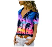 Chemise hawaïenne décontractée pour femme - Chemises d'été tropicales des Caraïbes boutonnées à manches courtes - Chemises de croisière à manches courtes - Chemise hawaïenne amusante pour le golf au