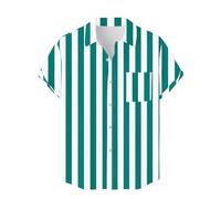 Chemise hawaïenne d'été à Rayures en Coton et Lin à Manches Courtes avec Poche boutonnée, Vert Menthe, M