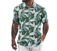 Chemise hawaïenne d'été pour homme - Motif palmier hawaïen des Caraïbes - Chemise de croisière tropicale boutonnée à manches courtes - Style décontracté et amusant - Pour bowling - Fête mexicaine