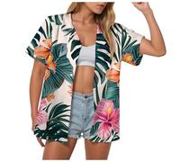 Chemise Hawaïenne emme Manches Courtes Imprimé Tropical Floral T-Shirt Bouton Col Revers Chemisier Vacances Décontractées Vacances Tops Chemise Hawaïenne Manches Courtes pour Imprimé Floral à Boutons