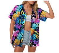 Chemise Hawaïenne emme Manches Courtes Imprimé Tropical Floral T-Shirt Bouton Col Revers Chemisier Vacances Décontractées Vacances Tops Chemise Hawaïenne Manches Courtes pour Imprimé Floral à Boutons