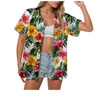 Chemise Hawaïenne emme Manches Courtes Imprimé Tropical Floral T-Shirt Bouton Col Revers Chemisier Vacances Décontractées Vacances Tops Chemise Hawaïenne Manches Courtes pour Imprimé Floral à Boutons