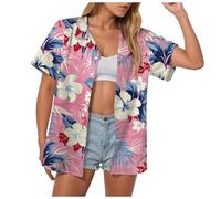 Chemise Hawaïenne emme Manches Courtes Imprimé Tropical Floral T-Shirt Bouton Col Revers Chemisier Vacances Décontractées Vacances Tops Chemise Hawaïenne Manches Courtes pour Imprimé Floral à Boutons