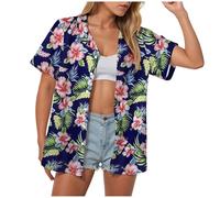 Chemise Hawaïenne emme Manches Courtes Imprimé Tropical Floral T-Shirt Bouton Col Revers Chemisier Vacances Décontractées Vacances Tops Chemise Hawaïenne Manches Courtes pour Imprimé Floral à Boutons