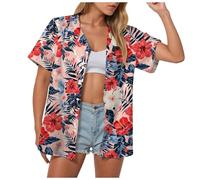 Chemise Hawaïenne emme Manches Courtes Imprimé Tropical Floral T-Shirt Bouton Col Revers Chemisier Vacances Décontractées Vacances Tops Chemise Hawaïenne Manches Courtes pour Imprimé Floral à Boutons