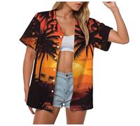 Chemise Hawaïenne emme Manches Courtes Imprimé Tropical Floral T-Shirt Bouton Col Revers Chemisier Vacances Décontractées Vacances Tops Chemise Hawaïenne Manches Courtes pour Imprimé Floral à Boutons