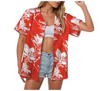 Chemise Hawaïenne emme Manches Courtes Imprimé Tropical Floral T-Shirt Bouton Col Revers Chemisier Vacances Décontractées Vacances Tops Chemise Hawaïenne Manches Courtes pour Imprimé Floral à Boutons