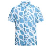 Chemise hawaïenne en coton lin Manches courtes Imprimé Bleu à motifs cercles blancs XXL