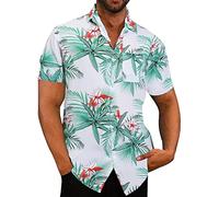 Chemise hawaïenne funky pour homme - Manches courtes - Poche avant - Infroissable - Col montant - Décontractée - Chemise d'été - Grande taille - Plage - Manches courtes - Couleur :, vert, M