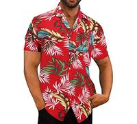 Chemise hawaïenne funky pour homme - Manches courtes - Poche avant - Infroissable - Col montant - Décontractée - Chemise d'été - Grande taille - Plage - Manches courtes - Couleur :, rouge, M