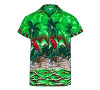 Chemise hawaienne homme à manches courtes avec boutons - Chemise homme tropicales pour hommes avec perroquets et palmiers - Chemise hawaïenne d'été pour hommes pour enterrement de vie de garçon.