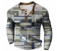 Chemise Hawaienne Homme - Chemise pour Grande Taille Chemise De Base Impression Numérique 3D Chemise Décontractée sans Col Chemise À Manches Longues 3 Boutons Chemise À Manches Longues (Blue S)