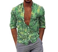 Chemise Hawaïenne Homme Col à Revers, Blouse Homme à Imprimé Fleurs Printemps et Été Manches Longue Tee Shirt Coloré Classics Base Lâche Polyvalent Top Fluide et Léger Respirant Chic Imprimés Hauts
