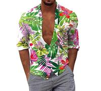 Chemise Hawaïenne Homme Col à Revers, Blouse Homme à Imprimé Fleurs Printemps et Été Manches Longue Tee Shirt Coloré Classics Base Lâche Polyvalent Top Fluide et Léger Respirant Chic Imprimés Hauts