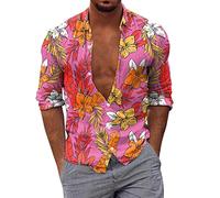 Chemise Hawaïenne Homme Col à Revers, Blouse Homme à Imprimé Fleurs Printemps et Été Manches Longue Tee Shirt Coloré Classics Base Lâche Polyvalent Top Fluide et Léger Respirant Chic Imprimés Hauts