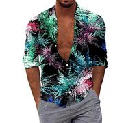 Chemise Hawaïenne Homme Col à Revers, Blouse Homme à Imprimé Fleurs Printemps et Été Manches Longue Tee Shirt Coloré Classics Base Lâche Polyvalent Top Fluide et Léger Respirant Chic Imprimés Hauts