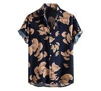 Chemise Hawaienne Homme Coton,Chemise Hawaïenne Manches Courtes Poche Avant Vacances Ete Aloha Imprimé Plage Casual Hawaii Chemise Personalise Hawaiian Shirt