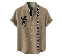 Chemise Hawaienne Homme Manche Courte Vetement a Fleur Disco Grande Taille Hippie Chemisette Hawaïenne Manches Courtes Col Mao Annee 80 Summer Top Carreaux Mens Tops sans Repassage Lin,3-Kaki,4XL