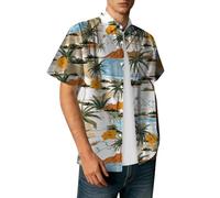 Chemise Hawaienne Homme Manches Courtes - Chemises à Col Classique avec Boutons, Imprimé Floral Intégral et Feuillage, Devant Ouvert - Haut pour Vacances, Plage, Sortie, Quotidien et Loisirs d'été