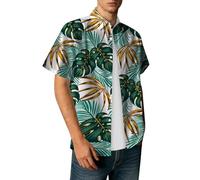 Chemise Hawaienne Homme Manches Courtes - Chemises à Col Classique avec Boutons, Imprimé Floral Intégral et Feuillage, Devant Ouvert - Haut pour Vacances, Plage, Sortie, Quotidien et Loisirs d'été