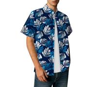 Chemise Hawaienne Homme Manches Courtes - Chemises à Col Classique avec Boutons, Imprimé Intégral Feuilles et Motifs Tropicaux, Devant Ouvert - Haut pour Vacances, Plage, Sortie et Loisirs d'été