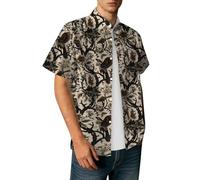 Chemise Hawaienne Homme Manches Courtes - Chemises à Col Classique avec Boutons, Imprimé Intégral Feuilles et Motifs Tropicaux, Devant Ouvert - Haut pour Vacances, Plage, Sortie et Loisirs d'été