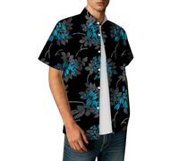 Chemise Hawaienne Homme Manches Courtes - Chemises à Col Classique avec Boutons, Imprimé Intégral Palmiers et Paysage Côtier, Devant Ouvert - Haut pour Vacances, Plage, Sortie et Loisirs d'été