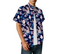Chemise Hawaienne Homme Manches Courtes - Chemises à Col Ouvert avec Boutons, Imprimé Marguerites et Motif Tour Graphique, Devant Ouvert - Haut pour Sortie, Vacances, Quotidien et Loisirs d'été