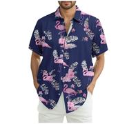 Chemise Hawaienne Homme Manches Courtes Flamingos Chemises Été Tee Shirt Haut Décontracté Funky Vêtements Casual Tshirt Imprimé Plage Tops Adolescente Garçon T-Shirt Produits Bleu 3XL
